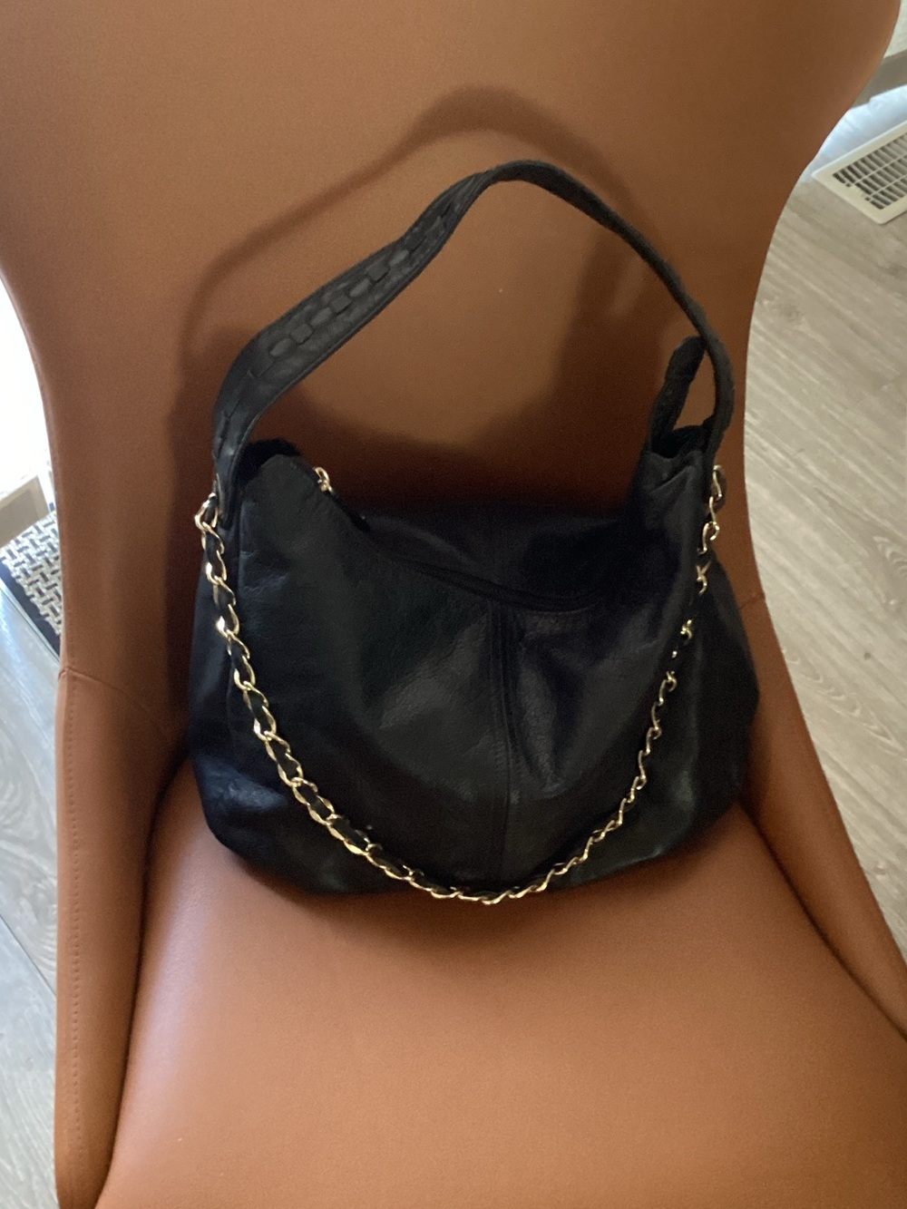 Danier Black Leather Shoulder Hobo with Gold Chain Accent